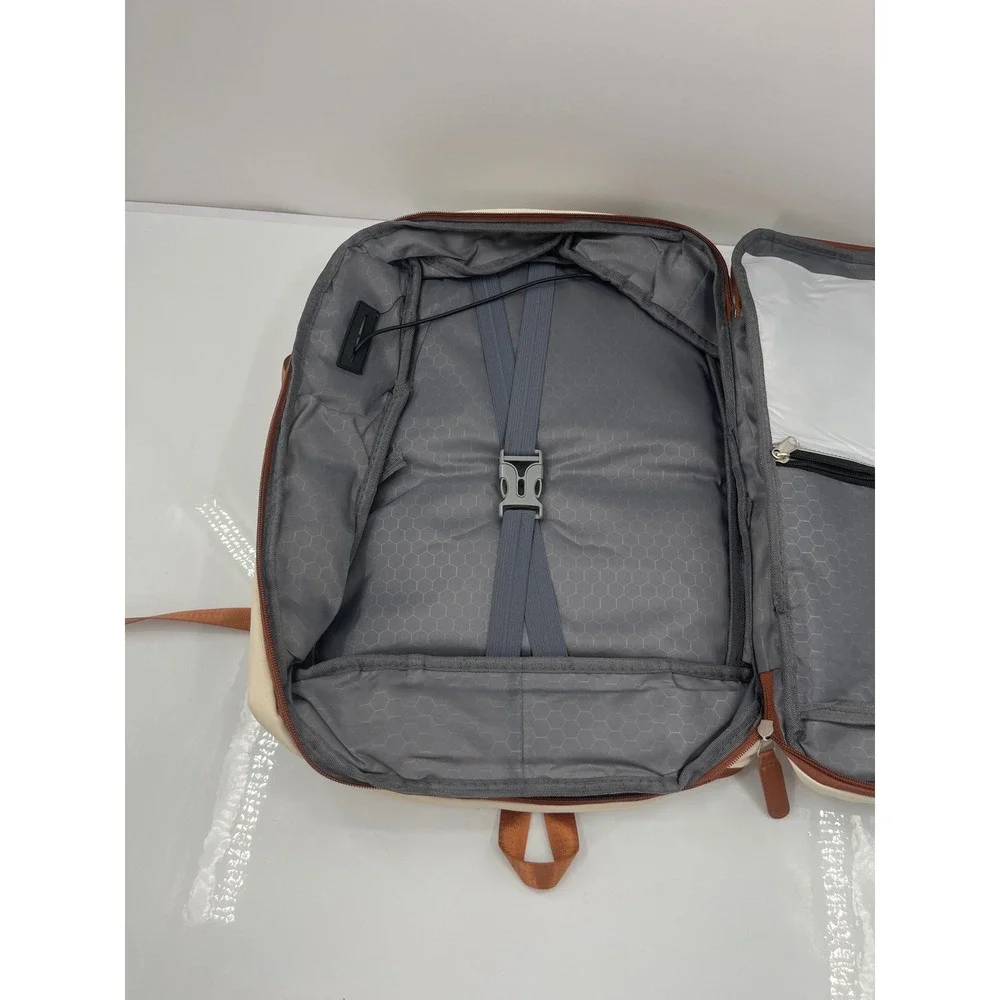 Unbranded Cream Brown Expandable Laptop Travel Backpack USB Port 17in